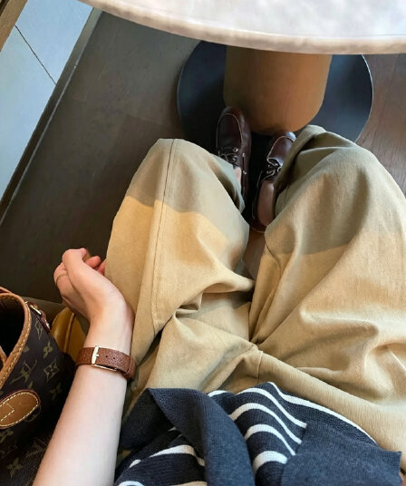 가을 면 마이크로 폭탄 와이드 레그 팬츠 슬림해 보이는 디스플레이 높음 표지 넓적 다리 통기성 카키 출퇴근 수정 다리 종류 긴 바지