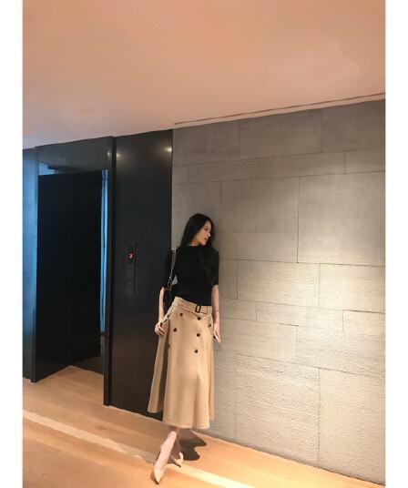 높은 지점 고밀도 사선 무늬 라이 경기 서울 면 영국식 바람 이중 버튼 한 마디 반 스커트