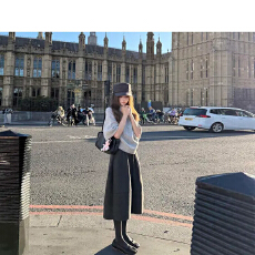 批发深灰色毛呢半身裙女秋冬2026新款<b class='q'>高腰</b>a字伞裙小个子蓬蓬花苞长裙