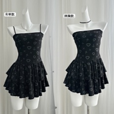 批发荆棘心 暗黑Doll感少女<b class='q'>印花</b>收腰显瘦抹胸裙超短蓬蓬裙连衣裙