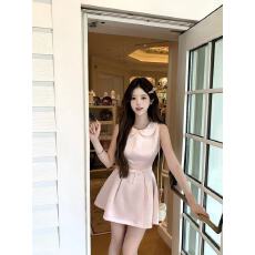 批发贵气小千金小礼裙缎面高级感连衣裙蝴蝶结收腰生日裙