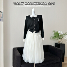 批发“公主礼赞”赫本风碎钻翻领针织上衣+白纱裙