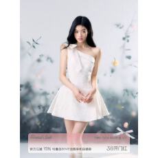 批发立体<b class='q'>蝴蝶结</b>斜肩无袖<b class='q'>连衣裙</b>女春夏少女风花朵肌理设计感短裙