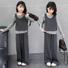 批发<b class='q'>女</b><b class='q'>童</b>秋装套装2025新款儿童韩系潮酷穿搭大童女孩时髦阔腿裤<b class='q'>三件套</b>