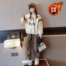 批发女大童<b class='q'>冬</b>装加绒加厚洋气卫衣套装2025秋<b class='q'>冬</b>女孩休闲裤运动两件套