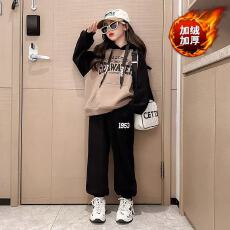 批发女童秋<b class='q'>冬</b>季加绒卫衣套装2025洋气中儿童运动两件套