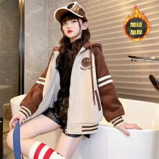 批发【华棉复合贝贝绒】<b class='q'>女童</b>外套<b class='q'>加绒</b>大童洋气冬装加厚连帽卫衣<b class='q'>开衫</b>