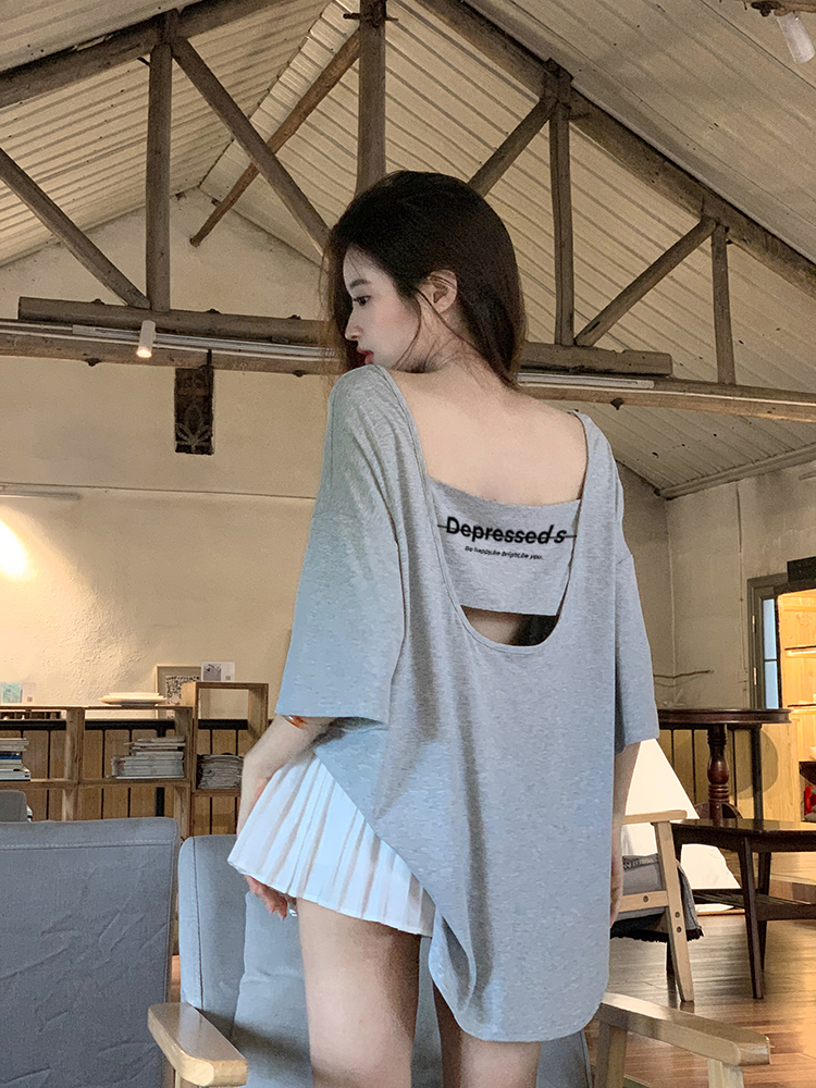 FA34022# 露背oversize短袖T恤 服裝批發女裝批發服飾貨源