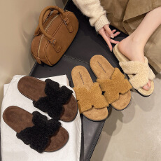 批发2025<b class='q'>秋</b>冬新款百搭勃肯鞋厚底毛毛女拖鞋货号