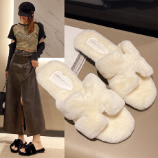 批发2025<b class='q'>秋</b>冬新款平底一字外穿拖鞋毛毛女鞋货号