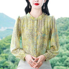 批发气质减龄烫金印花长袖衬衫女春季新款洋气小衫大码女士衬衣上衣