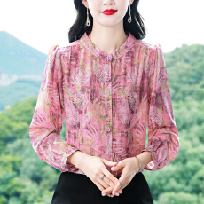 批发气质减龄桑蚕丝长袖衬衫女春季新款洋气小衫<b class='q'>大码</b>女士衬衣妈妈上衣