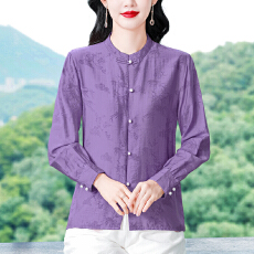 批发新中式印花棉麻<b class='q'>衬衫</b>女2026春季新款国风盘扣小衫设计感上衣