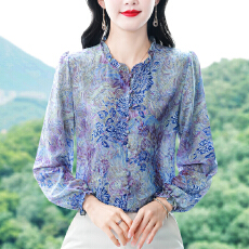 批发实拍 2026春季新款<b class='q'>长袖</b>烫金印花 桑蚕丝雪纺<b class='q'>衬衫</b>气质大码洋气女装