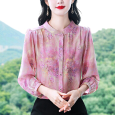 批发气质减龄印花<b class='q'>长袖</b><b class='q'>衬衫</b>女春季新款洋气小衫大码<b class='q'>女士</b><b class='q'>衬衣</b>妈妈上衣