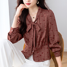 批发轻奢高端醋酸波点收腰蝴蝶结设计感衬衫2026<b class='q'>春</b>季新款长袖上衣