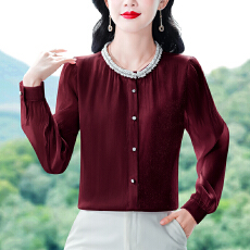 批发实拍新款重工钉珠圆领衬衫<b class='q'>女</b>高级光泽肌理感衬衣法式时尚洋气<b class='q'>上衣</b>