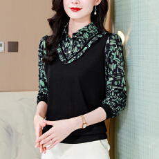 批发实拍针织长袖t恤女士早春2026年新款假两件妈妈时尚洋气小衫上衣