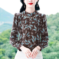 批发2026年春装新款缎面立领钉珠印花<b class='q'>长袖</b><b class='q'>雪纺</b>衬衫女洋气衬衣已出货