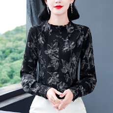 批发复古轻奢气质百搭<b class='q'>长袖</b><b class='q'>上衣</b>2026春季新款设计洋气时尚印花立领衬衫