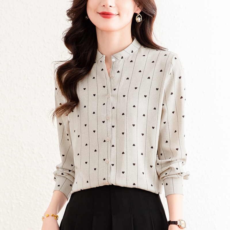 실사 프린트 셔츠 여성 긴 소매 2026 새로운 봄 출퇴근 셔츠 프랑스식 빛 럭셔리 고급 센스 품격 맨위