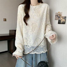 批发实拍2025<b class='q'>大码</b>法式复古时尚加绒加厚钩花镂空蕾丝袖口拼貂毛上衣