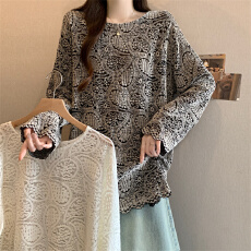批发实拍 大码女装秋季新款洋气蕾丝衫宽松显瘦中<b class='q'>长款</b>打底小衫上衣