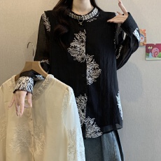 批发大码女装胖mm法式蕾丝刺绣长袖防晒<b class='q'>衬衫</b>2025夏季薄款欧货宽松上衣