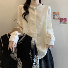 批发大码女装胖mm法式蕾丝刺绣长袖防晒<b class='q'>衬衫</b>2025夏季薄款欧货宽松上衣