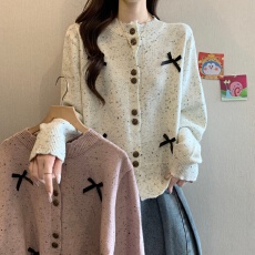批发蝴蝶结小香风针织开衫女2025秋冬爆款大码胖mm高级感慵懒<b class='q'>毛衣</b>上衣