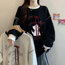 批发大码<b class='q'>女装</b>加绒加厚立体蝴蝶结猫咪印花长袖卫衣女冬宽松中长款上衣