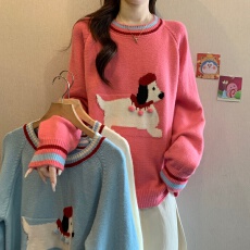 批发<b class='q'>大码</b><b class='q'>女装</b>小狗刺绣软糯毛针织打底毛衣女秋冬季新款韩系宽松上衣