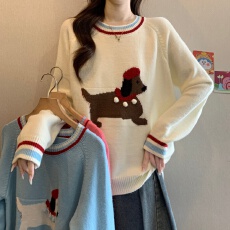 批发<b class='q'>大码</b><b class='q'>女装</b>小狗刺绣软糯毛针织打底毛衣女秋冬季新款韩系宽松上衣