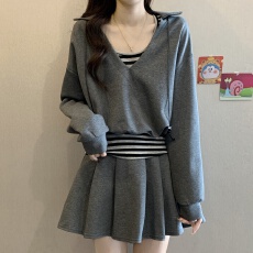 批发大码女装胖MM设计感小众<b class='q'>春</b>款假两件长袖衬衫女宽松显瘦上衣女