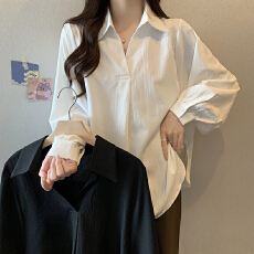 批发大码女装遮肚上衣女<b class='q'>春</b>装宽松减龄显瘦胖妹妹mm洋气减龄V领衬衫潮