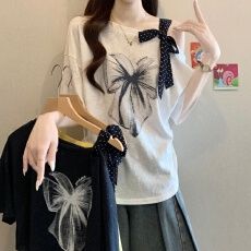 批发<b class='q'>大码</b>遮肚子美式印花短袖T恤<b class='q'>打底衫</b>女夏季胖妹妹宽松显瘦露肩上衣