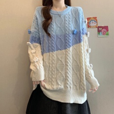 批发大码女装慵懒风软糯加厚针织衫上衣<b class='q'>秋</b>冬新款撞色麻花套头毛衣女