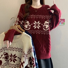 批发圣诞费尔岛麻花针织衫正肩毛衣女2026<b class='q'>秋</b>冬新款大码胖mm中长款上衣