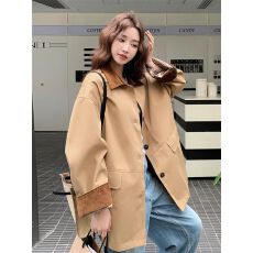 批发卡其色撞色拼接风衣外套女春<b class='q'>秋</b>2025新款英伦风时尚休闲chic大衣潮