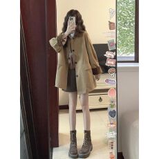 批发卡其色撞色拼接风衣外套女春<b class='q'>秋</b>2025新款英伦风时尚休闲chic大衣潮