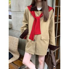 批发卡其色撞色拼接风衣外套女春<b class='q'>秋</b>2025新款英伦风时尚休闲chic大衣潮