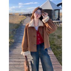 批发双面穿皮毛一体羊羔毛<b class='q'>外套</b>女秋冬2025新款复古加厚短款麂皮绒上衣