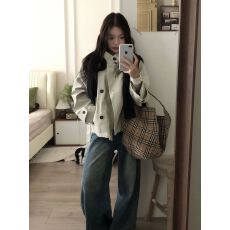 批发2025秋冬季韩系短款风衣外套女英伦风立领收腰外套百搭款女生上衣