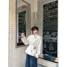 批发韩系立领短款风衣外套女秋季高级英伦风双排扣收腰夹克轻熟感上衣