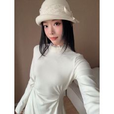 绝美超好看优雅风针织半高领女秋冬长袖收腰显瘦鱼尾内搭款连衣裙