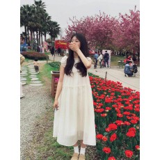 批发小飞袖杏色连衣裙子女夏季绝美奶fufu吊带<b class='q'>长裙</b>海边度假沙滩小个子