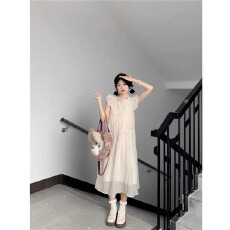 批发小飞袖气质宽松公主裙女清新高级慵懒风别致设计感通勤女生连衣裙