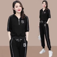 批发运动套装2026夏季新款大码女装减龄显瘦洋气束脚裤两件套#771