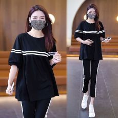 批发时尚套装女夏新款韩版宽松大码显瘦遮肚洋气运动服两件套#836