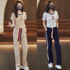 批发运动休闲套装女夏2026新款洋气减龄炸街短袖阔腿裤两件套#840